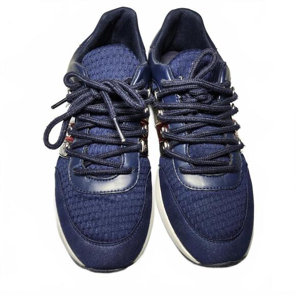 Tommy Hilfiger Women's Navy Blue Sneakers with Red, Silver, and Purple Stripes - Picture 4 of 9